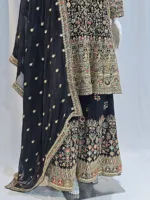 Black Color – Georgette Kashmiri Embroidered Palazzo Suit 3700 A - Patel Brothers NX 12