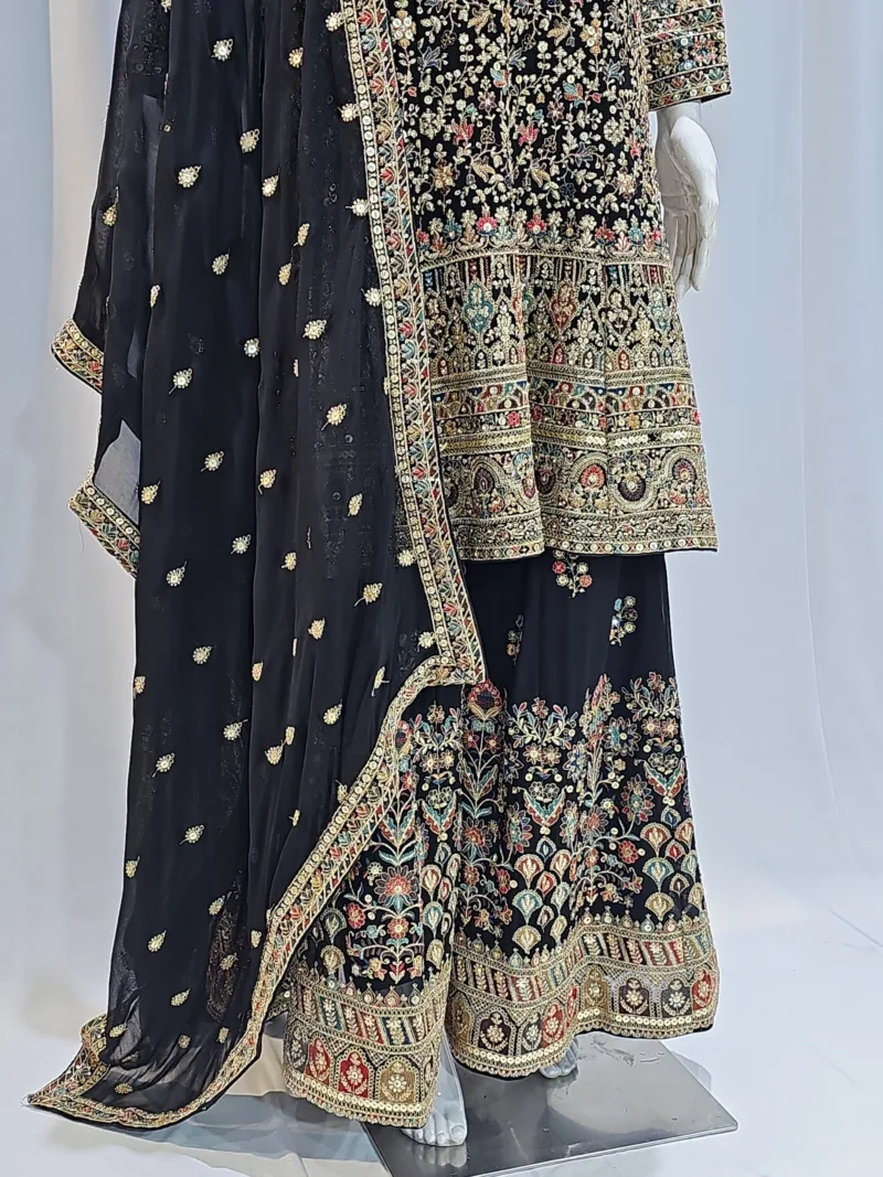 Black Color – Georgette Kashmiri Embroidered Palazzo Suit 3700 A - Patel Brothers NX 7