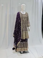Wine Color – Georgette Kashmiri Embroidered Palazzo Suit 3700 C - Patel Brothers NX 10