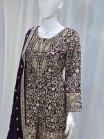 Wine Color – Georgette Kashmiri Embroidered Palazzo Suit 3700 C - Patel Brothers NX 11
