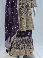 Wine Color – Georgette Kashmiri Embroidered Palazzo Suit 3700 C - Patel Brothers NX 12