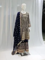 Navy Blue Color – Georgette Kashmiri Embroidered Palazzo Suit 3700 B - Patel Brothers NX 11