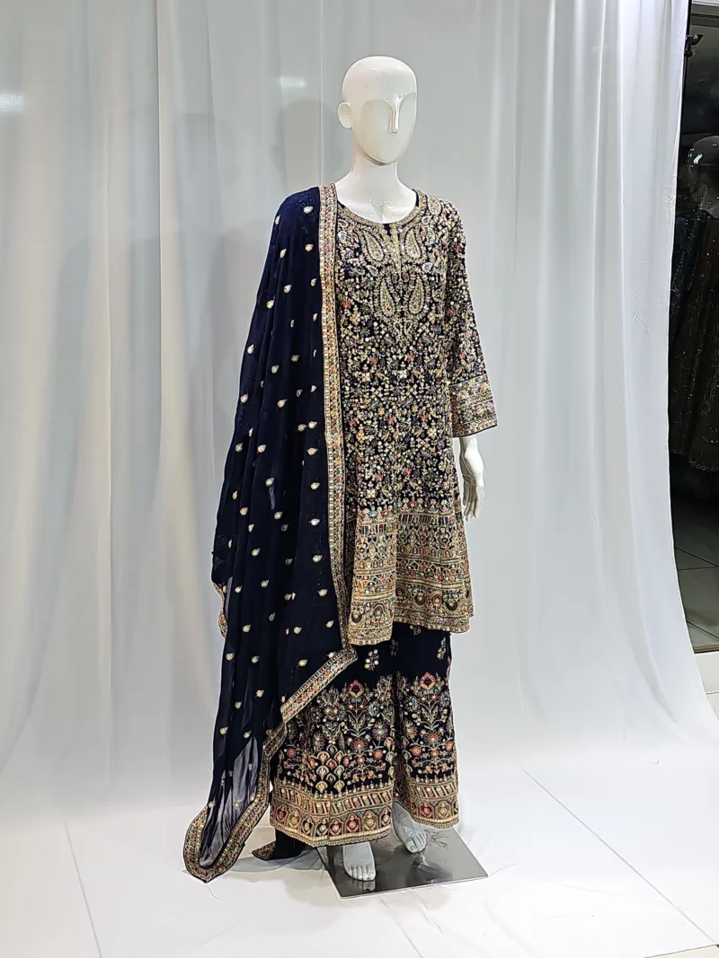 Navy Blue Color – Georgette Kashmiri Embroidered Palazzo Suit 3700 B - Patel Brothers NX 6