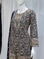Navy Blue Color – Georgette Kashmiri Embroidered Palazzo Suit 3700 B - Patel Brothers NX 12