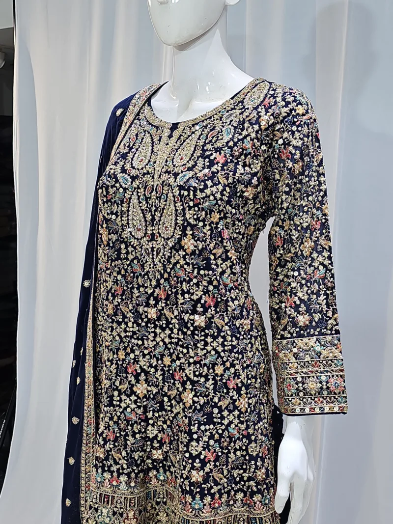 Navy Blue Color – Georgette Kashmiri Embroidered Palazzo Suit 3700 B - Patel Brothers NX 7