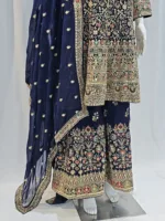 Navy Blue Color – Georgette Kashmiri Embroidered Palazzo Suit 3700 B - Patel Brothers NX 10