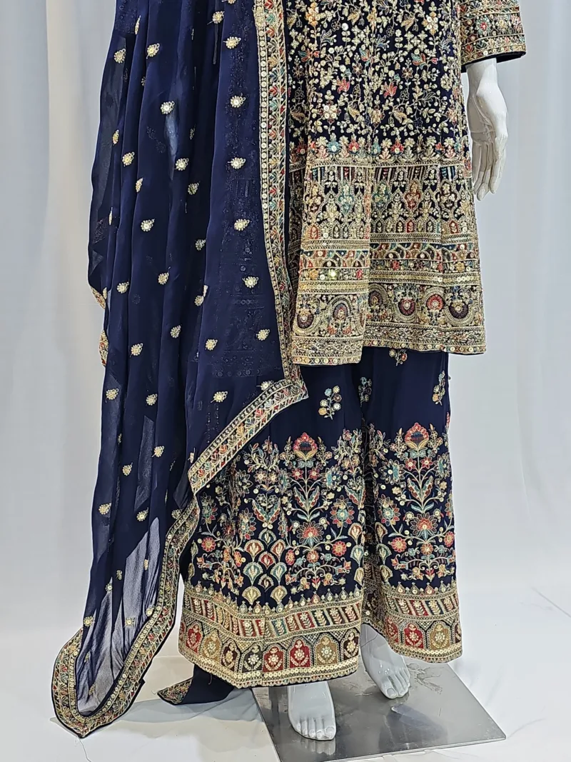 Navy Blue Color – Georgette Kashmiri Embroidered Palazzo Suit 3700 B - Patel Brothers NX 5
